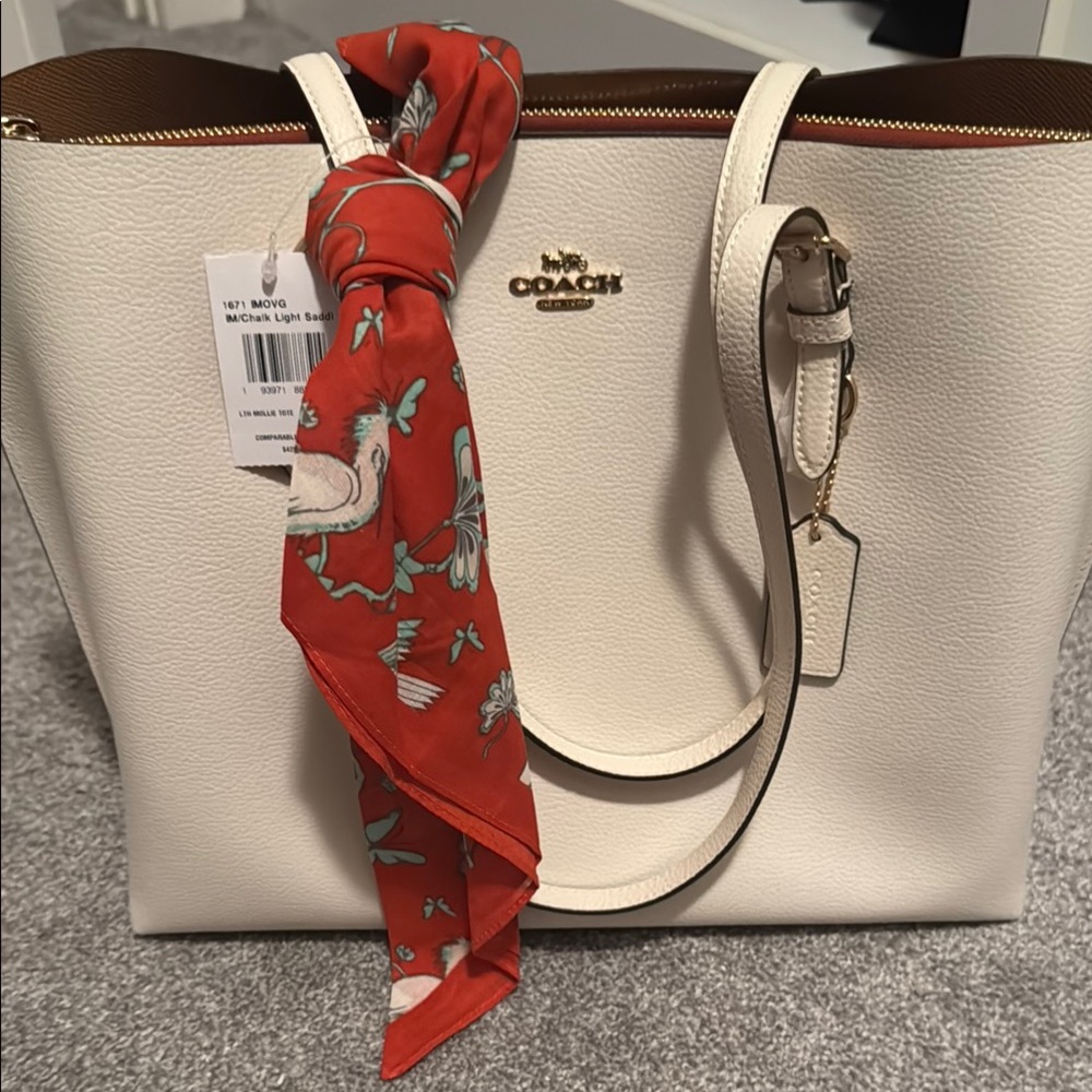 Coach White and Red Tote Bag with Leather Handles